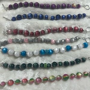 Cat Eye Beaded Bracelets with Toggle Clasp.  Available in different colors.